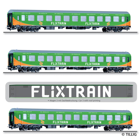 Tillig 70045 Passenger Coach Set Flixtrain With Three Passenger Coaches Type Halberstadt Ep VI