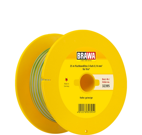 25m Green/White/Yellow Flat Cable, 0.14 mm²