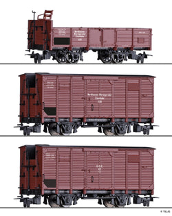 Tillig 01273 Freight car set of the NWE GHE with one open car and two box cars Ep II