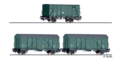 Tillig 70050 Freight Car Set Bauzugwagen Of The DR With Three Box Cars Ep IV