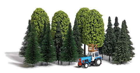 Busch 9777 OO/HO Fir trees, deciduous trees and tractor