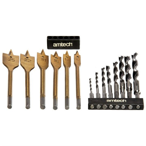 AMTECH F1740 14 Piece hex shank wood drill set