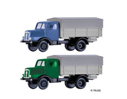 Tillig 19018 Set with two truck H3A platform/tarpaulin neutral decorat