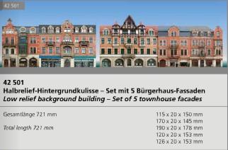 Auhagen 42501 HO set of 5 town house low relief background facades