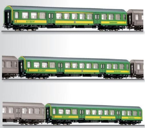 Tillig 70019 Passenger coach set of the GYSEV with three different pas
