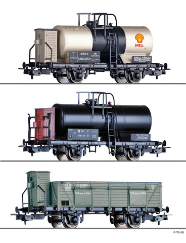 Tillig 70051 Freight car set of the Localbahn Debrecen PKP and CFR with two tank cars and one open c