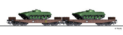 Tillig 70058 Freight car set of the DR with two flat cars Rmms 3960 loaded with tank type BMP-1 NVA